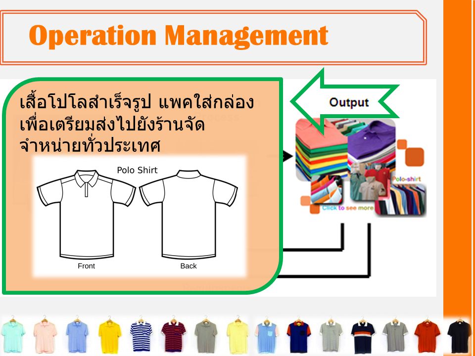Operation Management เสื้อโปโลสำเร็จรูป แพคใส่กล่อง เพื่อเตรียมส่งไปยังร้านจัดจำหน่ายทั่วประเทศ