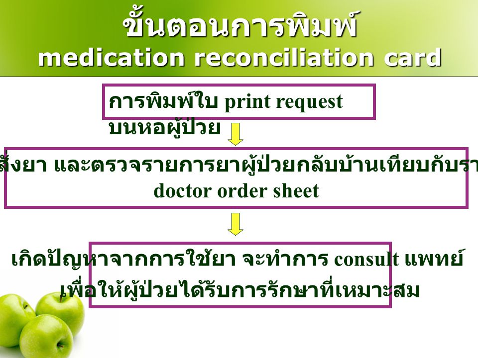 ขั้นตอนการพิมพ์ medication reconciliation card