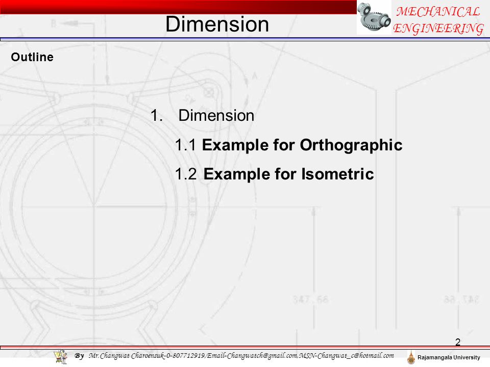Dimension Dimension 1 Example for Orthographic