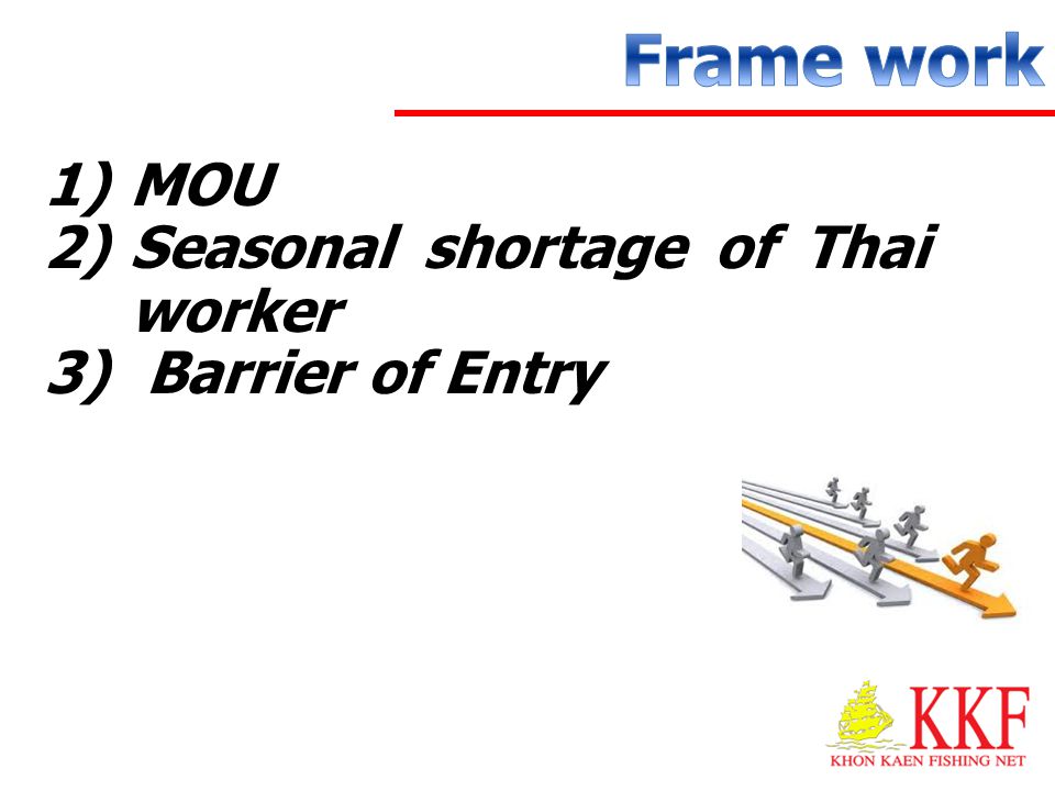 Frame work MOU Seasonal shortage of Thai worker Barrier of Entry