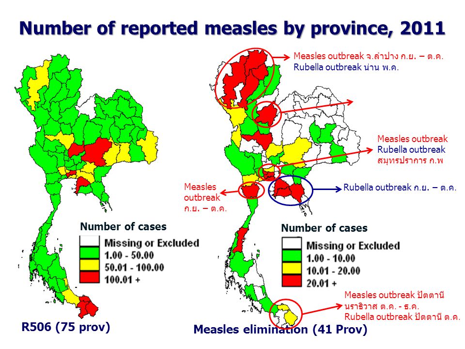 Number of reported measles by province, 2011