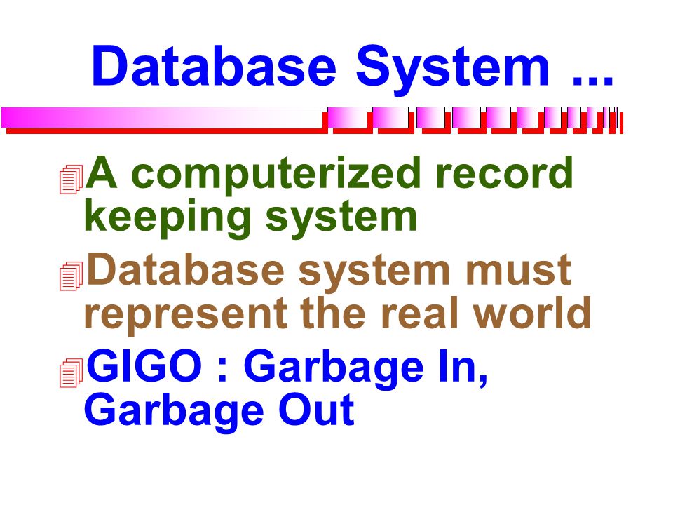 Database System ... A computerized record keeping system