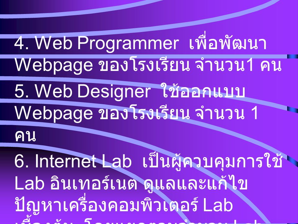4. Web Programmer เพื่อพัฒนา Webpage ของโรงเรียน จำนวน1 คน