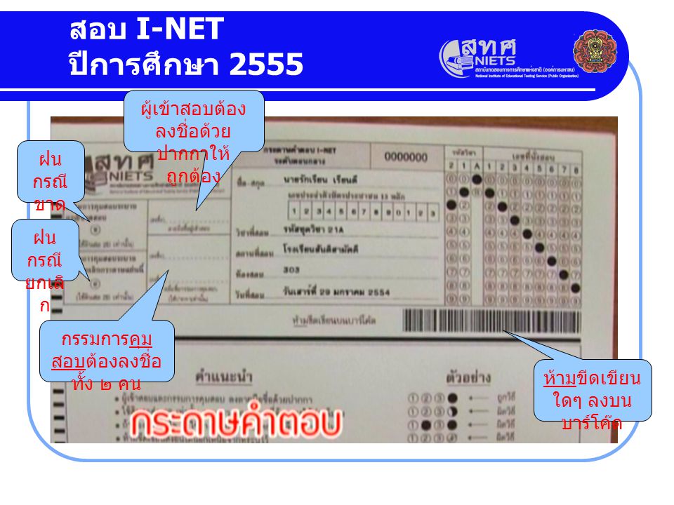 เอกสารที่เกี่ยวข้องกับการสอบ I-NET ปีการศึกษา 2555