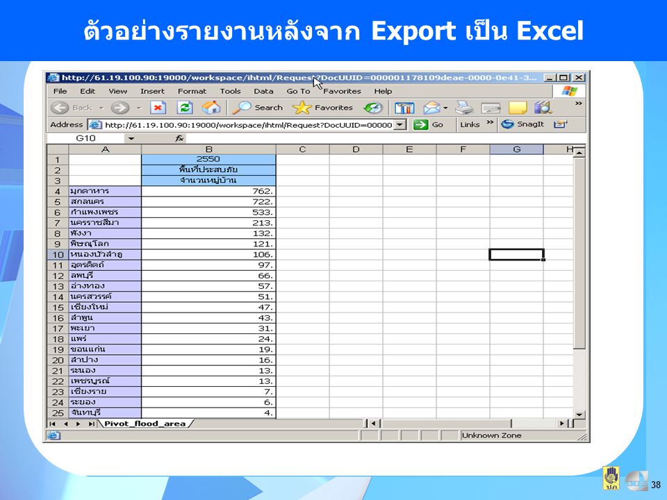 ตัวอย่างรายงานหลังจาก Export เป็น Excel