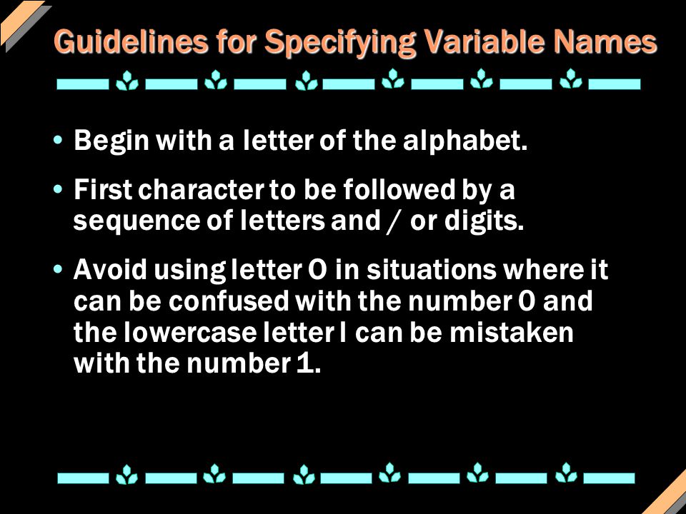 Guidelines for Specifying Variable Names