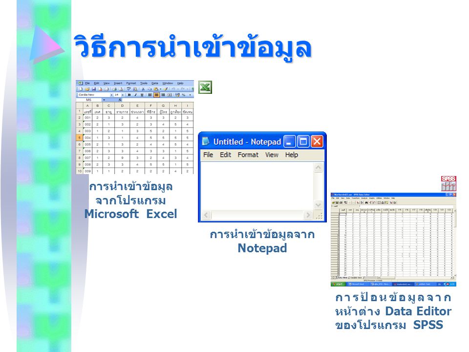 การนำเข้าข้อมูลจากโปรแกรม Microsoft Excel การนำเข้าข้อมูลจาก Notepad