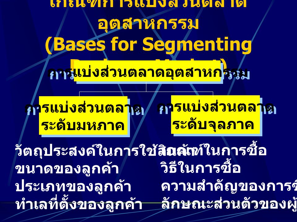 เกณฑ์การแบ่งส่วนตลาดอุตสาหกรรม (Bases for Segmenting Business Market)