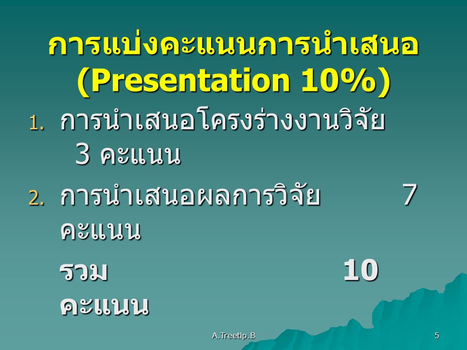 การแบ่งคะแนนการนำเสนอ (Presentation 10%)
