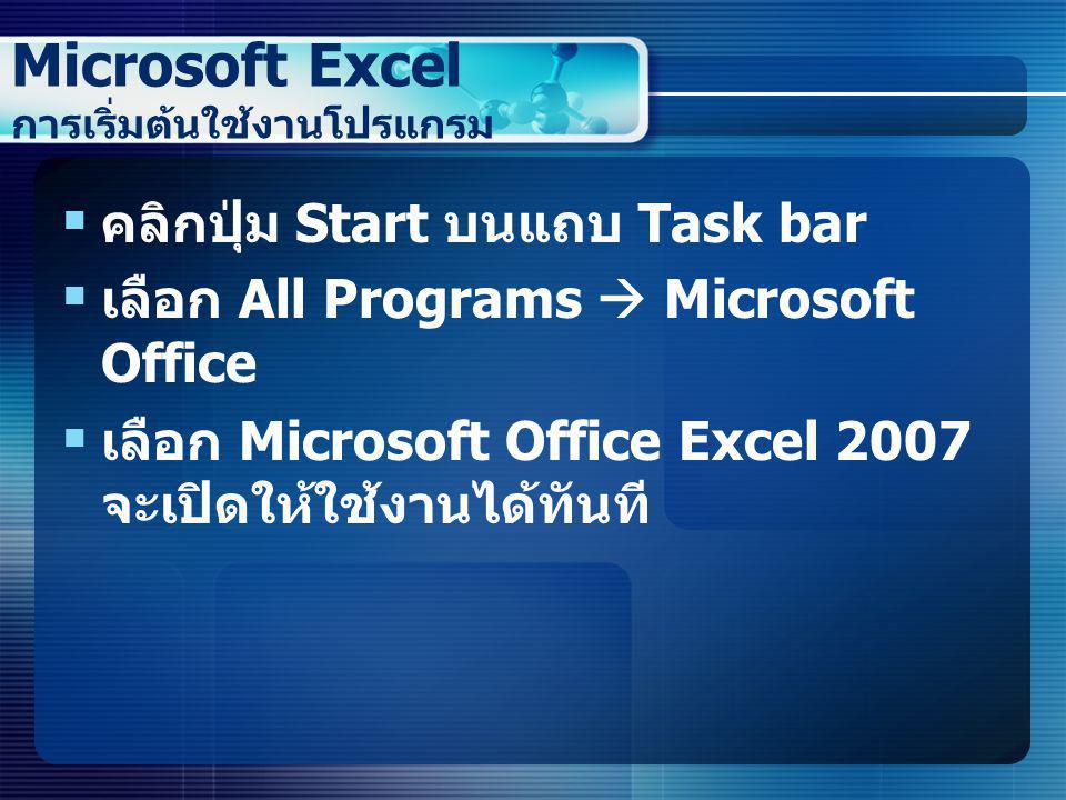 Microsoft Excel การเริ่มต้นใช้งานโปรแกรม