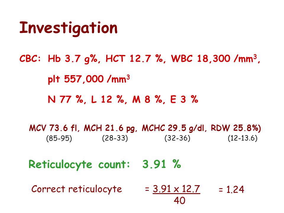 Investigation Reticulocyte count: 3.91 %