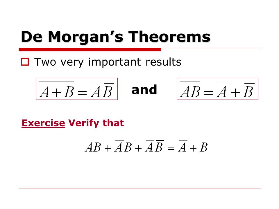 De Morgan’s Theorems and Two very important results