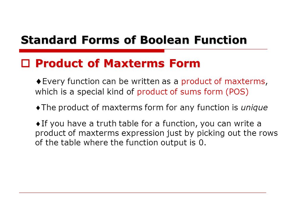 Standard Forms of Boolean Function