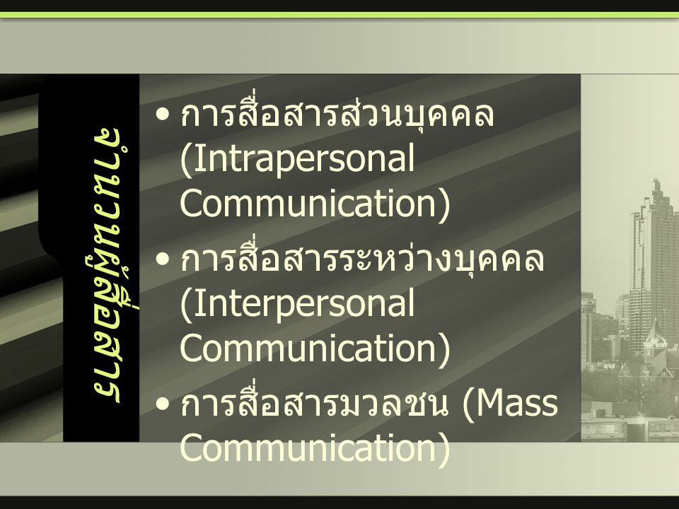 จำนวนผู้สื่อสาร การสื่อสารส่วนบุคคล (Intrapersonal Communication)