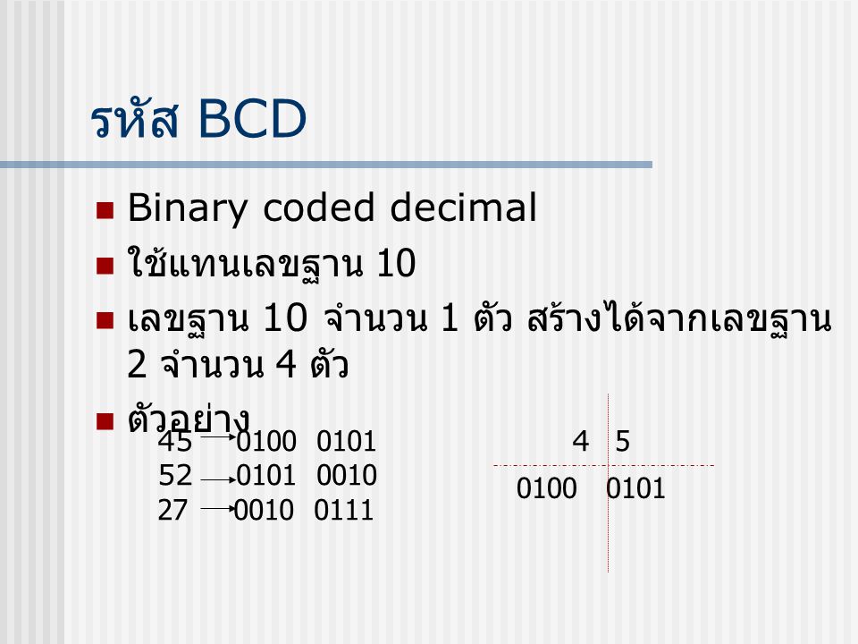 รหัส BCD Binary coded decimal ใช้แทนเลขฐาน 10