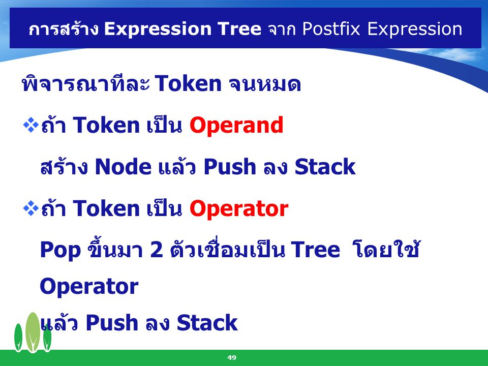 การสร้าง Expression Tree จาก Postfix Expression
