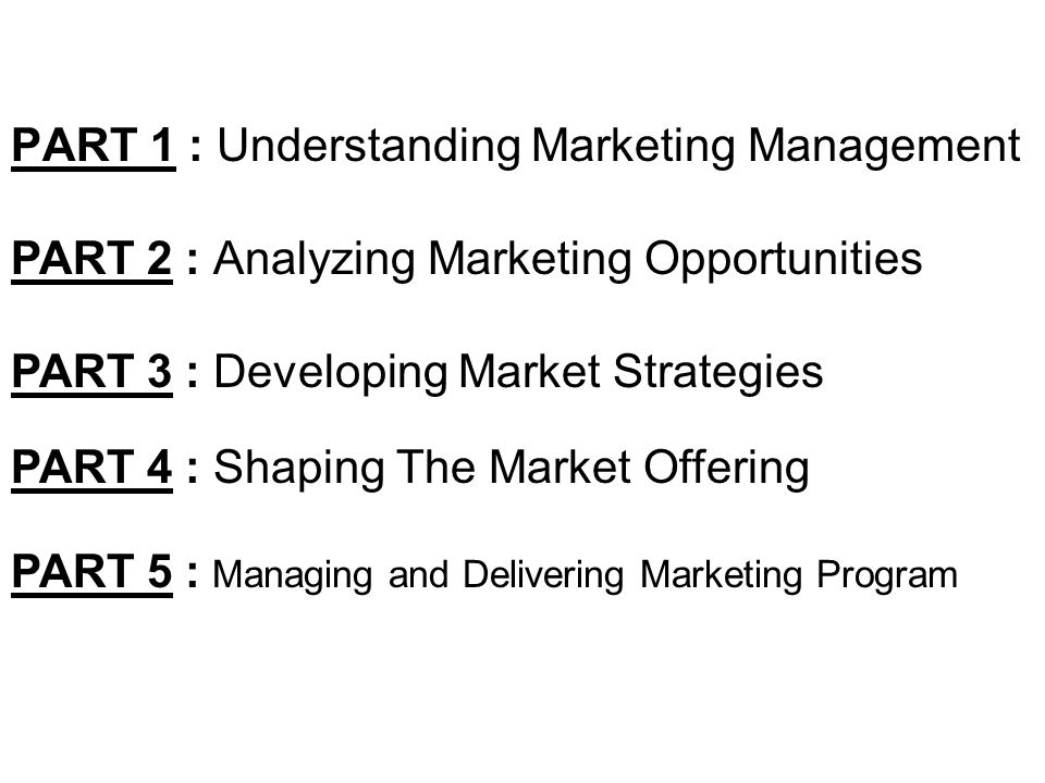 PART 1 : Understanding Marketing Management