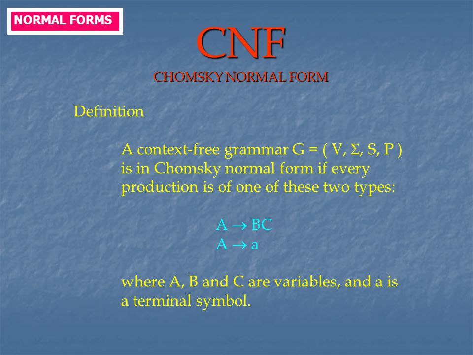 CNF CHOMSKY NORMAL FORM