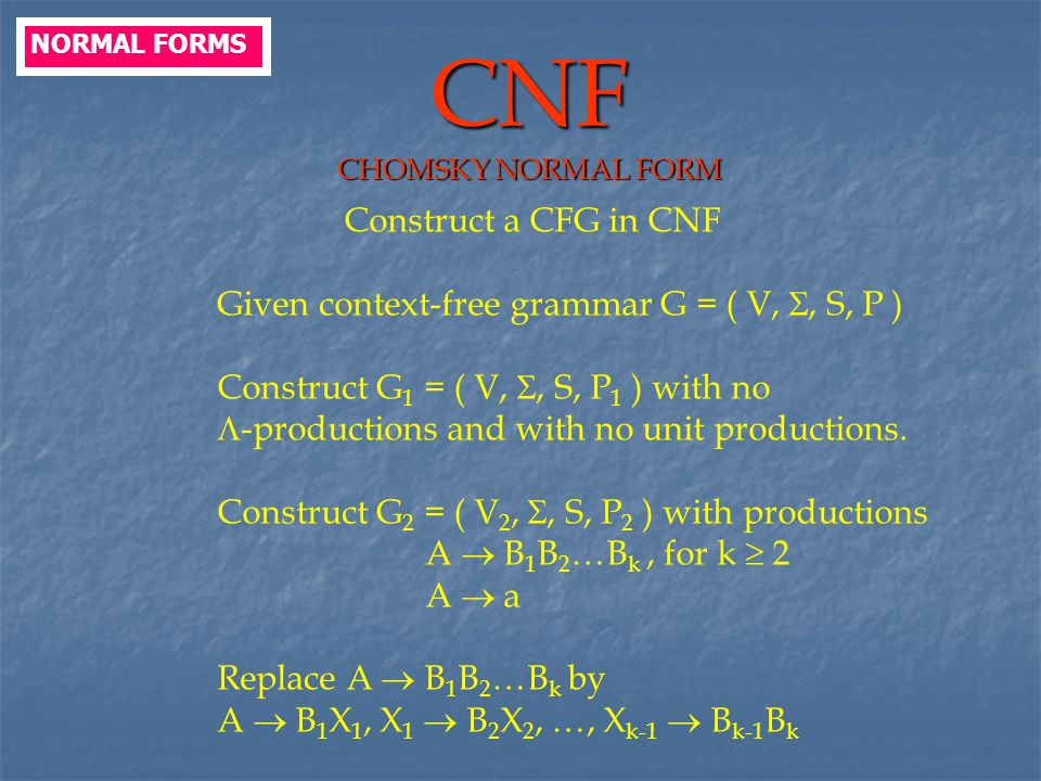 CNF CHOMSKY NORMAL FORM
