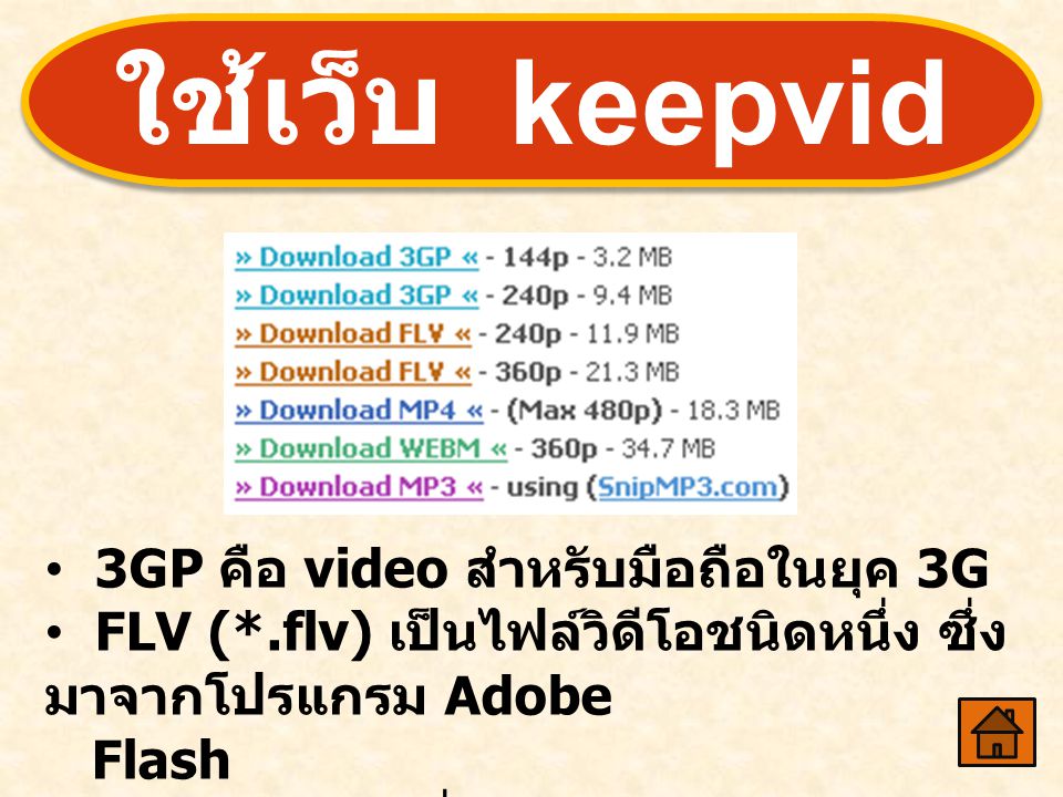 ใช้เว็บ keepvid 3GP คือ video สำหรับมือถือในยุค 3G