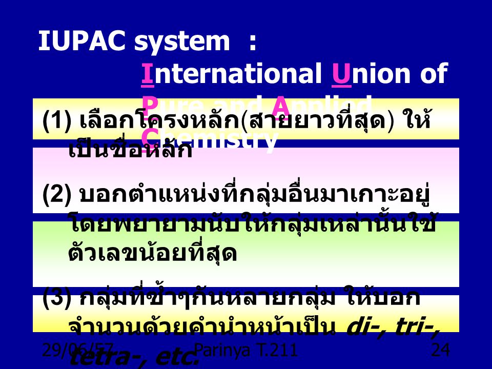 IUPAC system : International Union of Pure and Applied Chemistry