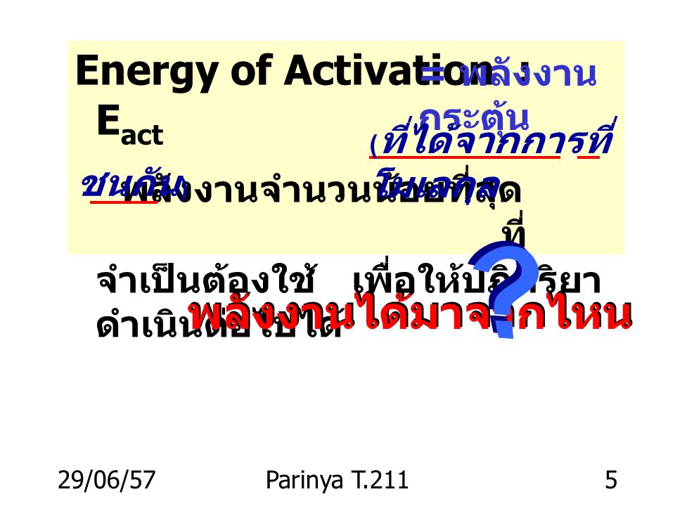 พลังงานได้มาจากไหน Energy of Activation : Eact