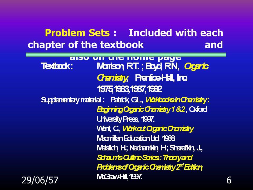 Problem Sets :. Included with each chapter of the textbook