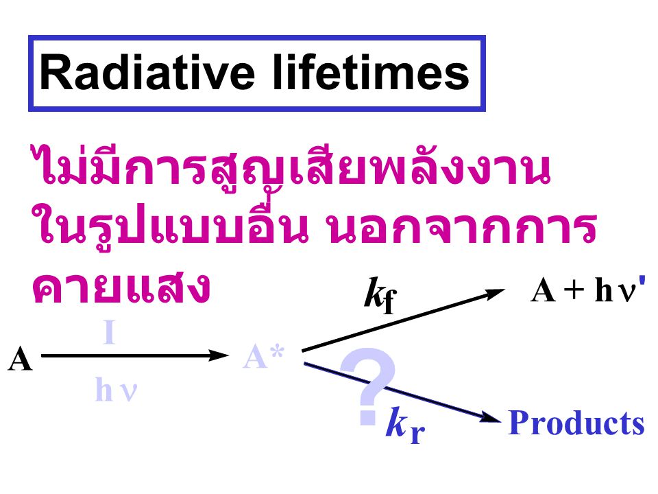 Radiative lifetimes ไม่มีการสูญเสียพลังงานในรูปแบบอื่น นอกจากการคายแสง. k. A + h. n. f. I.