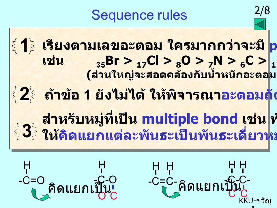 1 2 3 Sequence rules เรียงตามเลขอะตอม ใครมากกว่าจะมี priority สูงกว่า