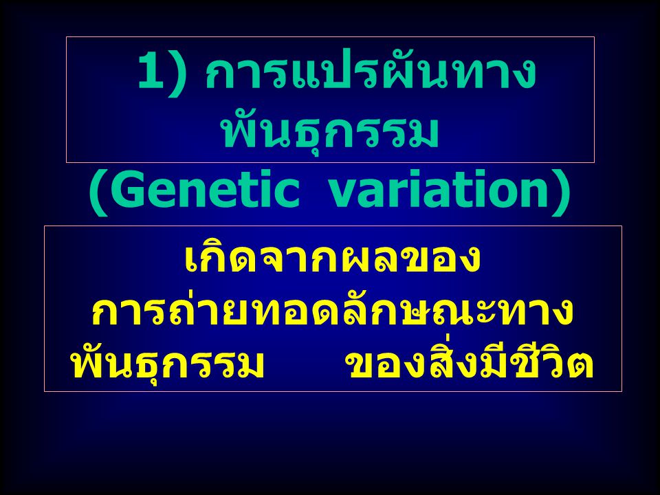1) การแปรผันทางพันธุกรรม (Genetic variation)