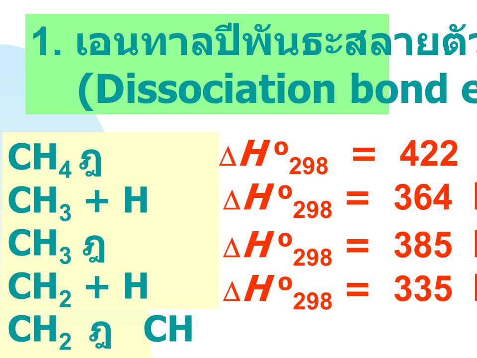 1. เอนทาลปีพันธะสลายตัว (Dissociation bond enthalply)