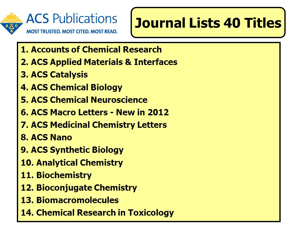Journal Lists 40 Titles 1. Accounts of Chemical Research