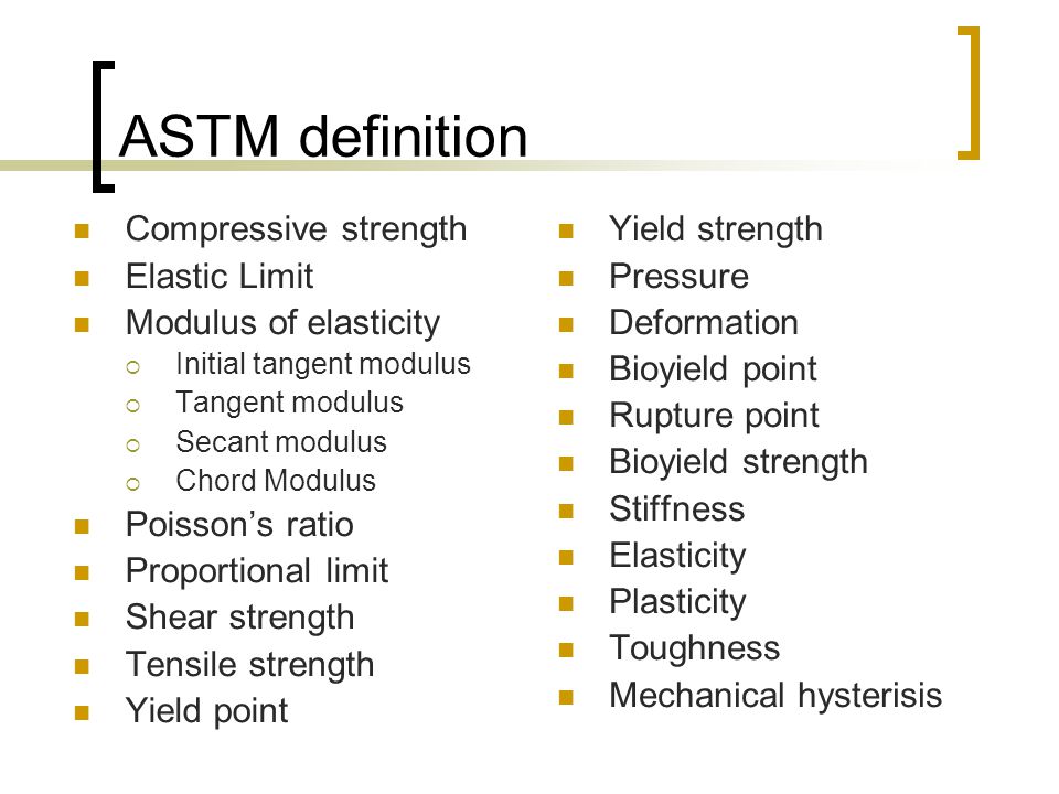 ASTM definition Compressive strength Elastic Limit