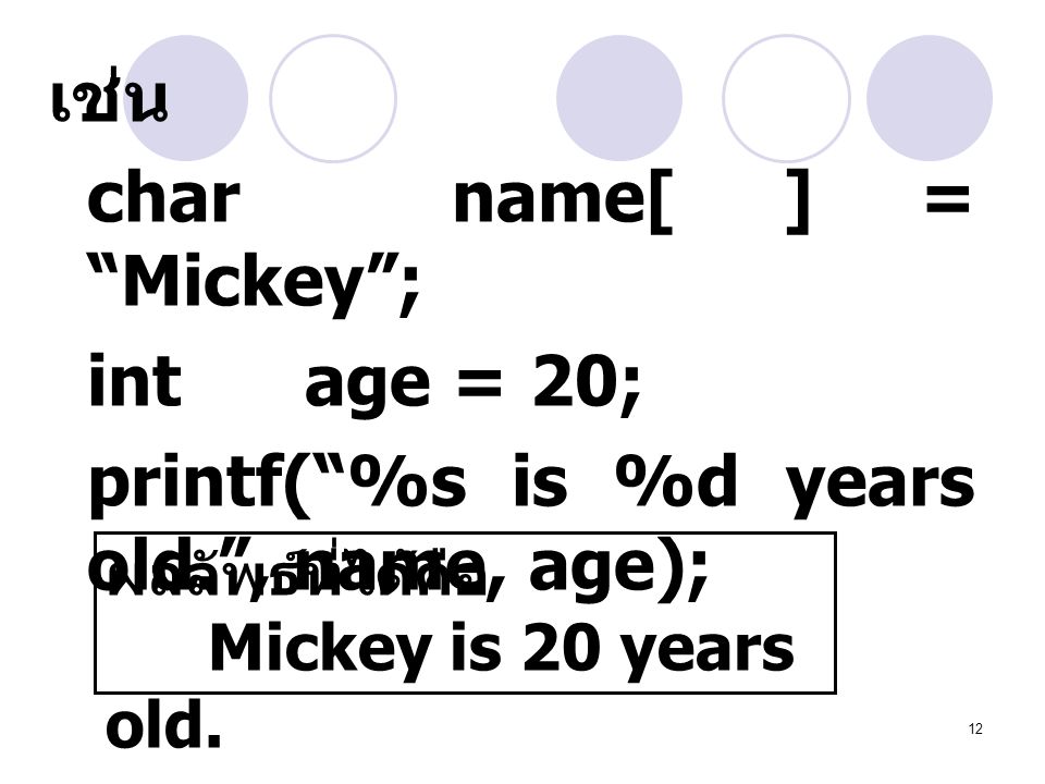 char name[ ] = Mickey ; int age = 20;