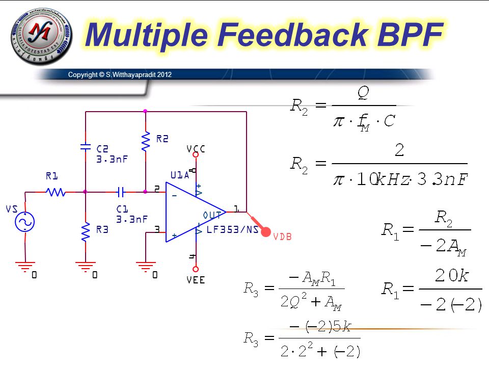 Multiple Feedback BPF VDB C2 3.3nF C1 U1A LF353/NS V+ V-
