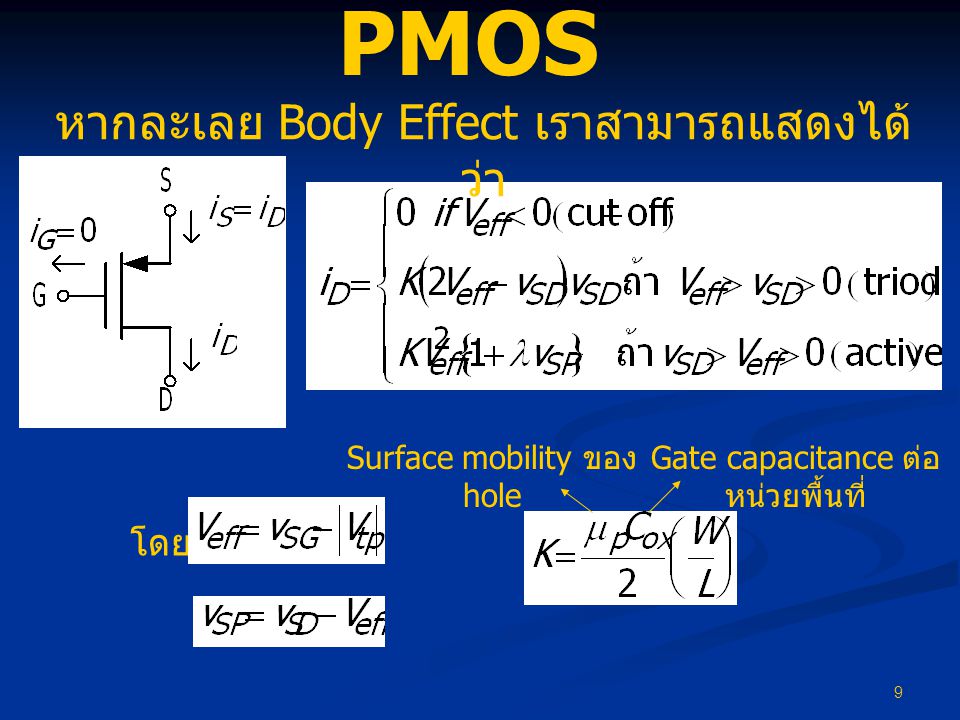 PMOS หากละเลย Body Effect เราสามารถแสดงได้ว่า โดย