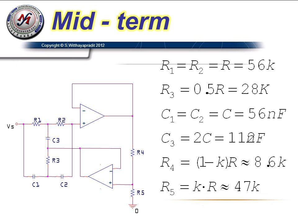 Mid - term C2 + - C3 C1 R1 R3 R4 Vs R2 R5