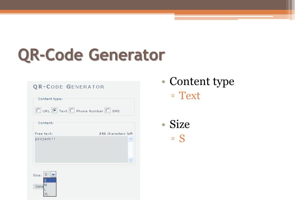 QR-Code Generator Content type Text Size S