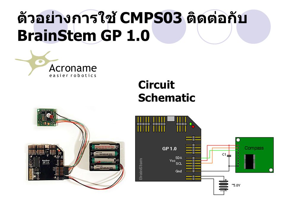 ตัวอย่างการใช้ CMPS03 ติดต่อกับ BrainStem GP 1.0