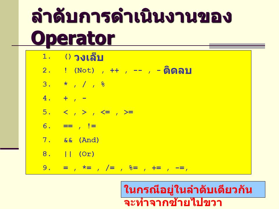 ลำดับการดำเนินงานของ Operator