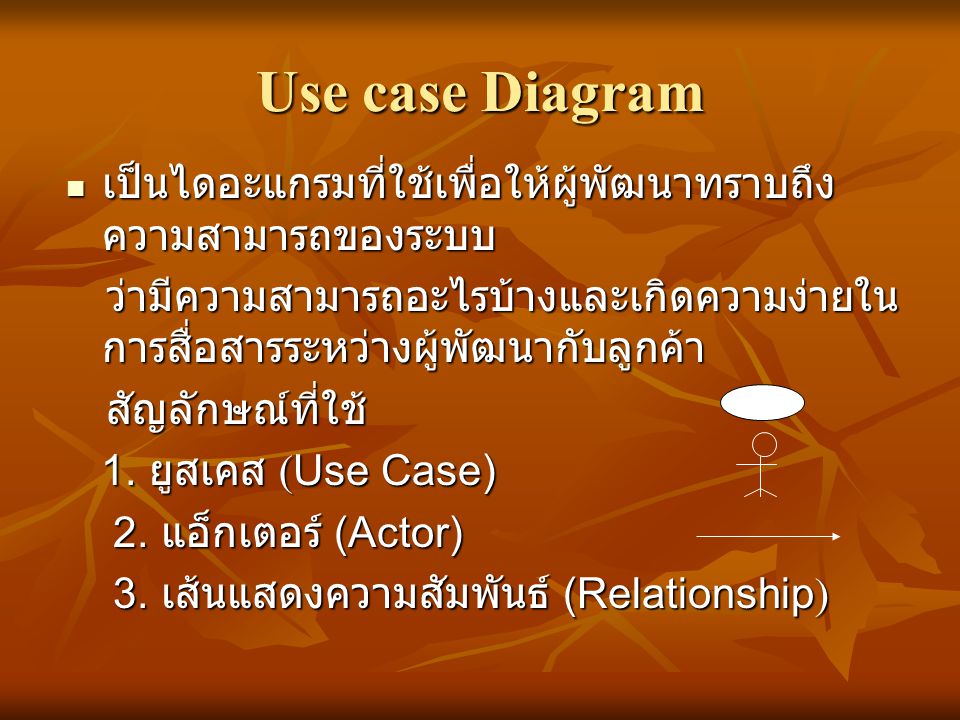 Use case Diagram เป็นไดอะแกรมที่ใช้เพื่อให้ผู้พัฒนาทราบถึงความสามารถของระบบ.