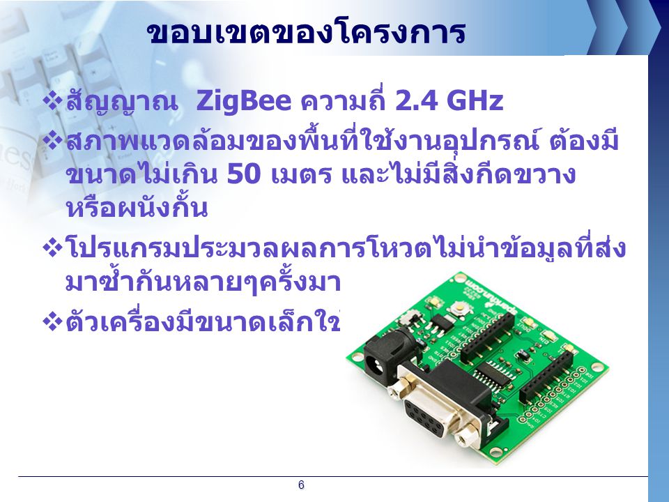 ขอบเขตของโครงการ สัญญาณ ZigBee ความถี่ 2.4 GHz