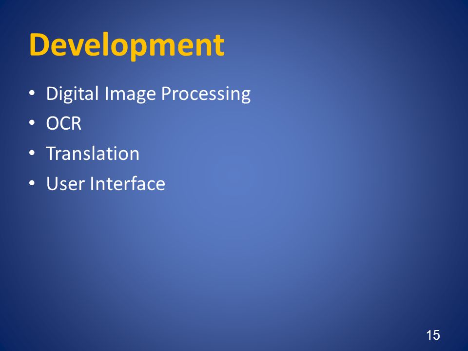 Development Digital Image Processing OCR Translation User Interface