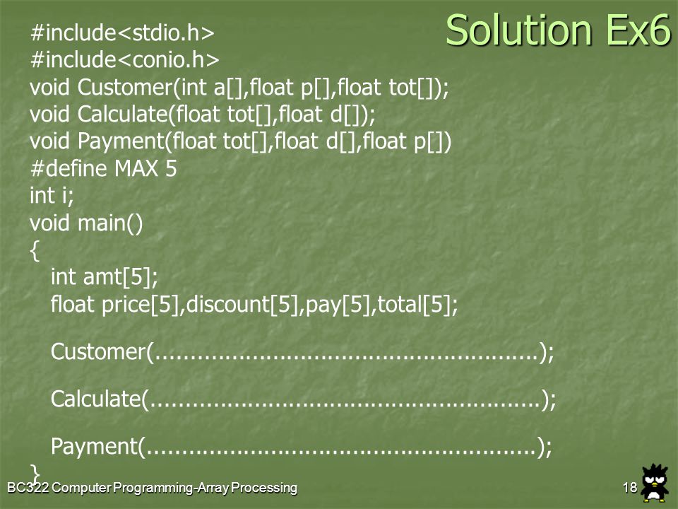 Solution Ex6 #include<stdio.h> #include<conio.h>