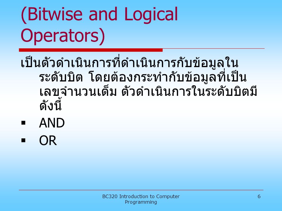 ตัวดำเนินการในระดับบิต (Bitwise and Logical Operators)