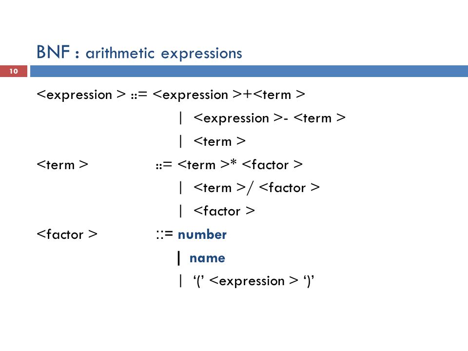 BNF : arithmetic expressions