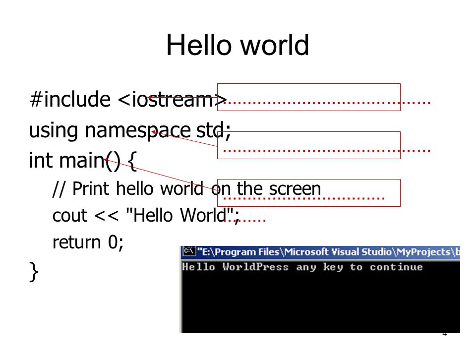 Hello world #include <iostream> using namespace std;