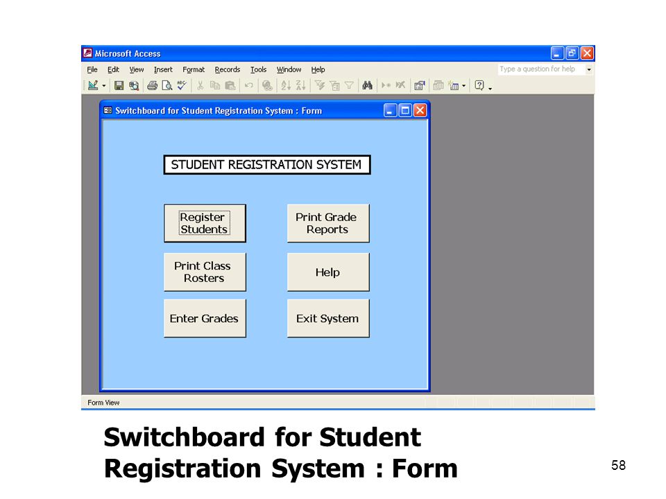 Switchboard for Student Registration System : Form