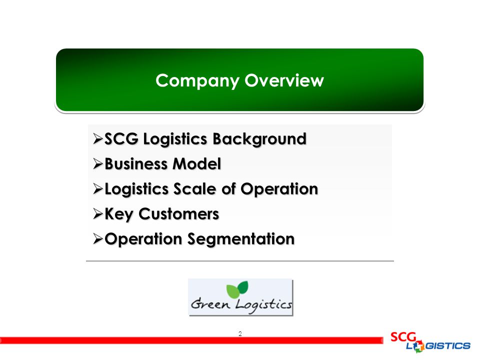 Company Overview SCG Logistics Background Business Model