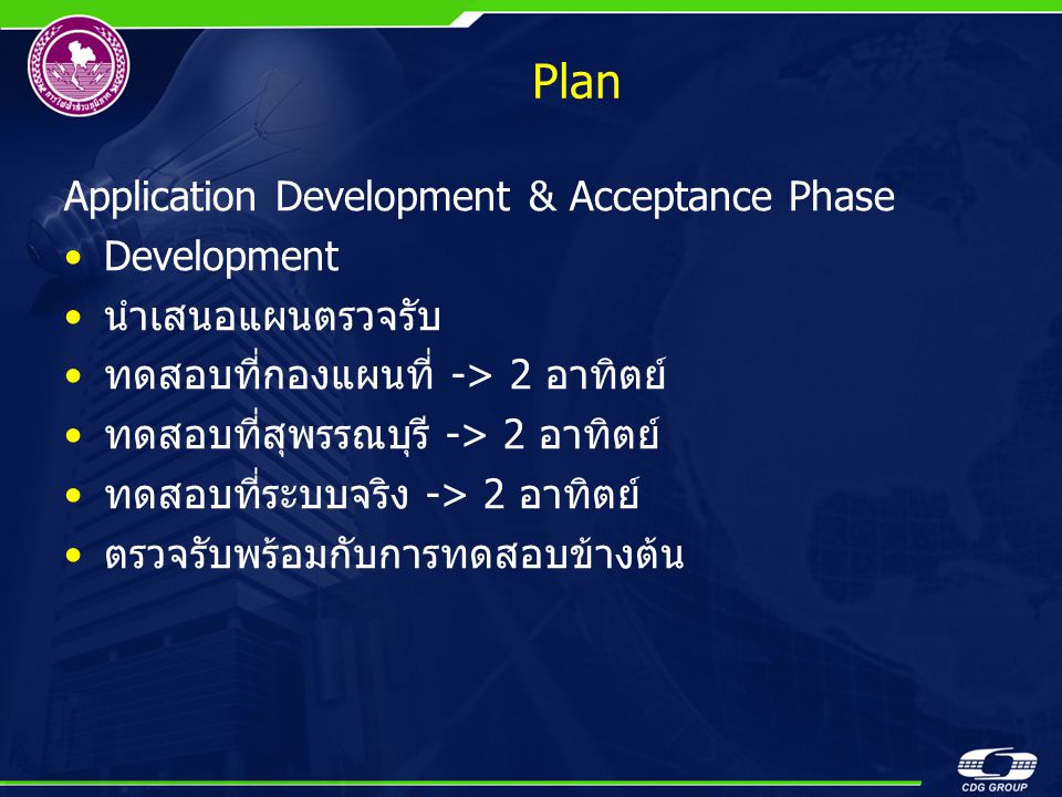 Plan Application Development & Acceptance Phase Development